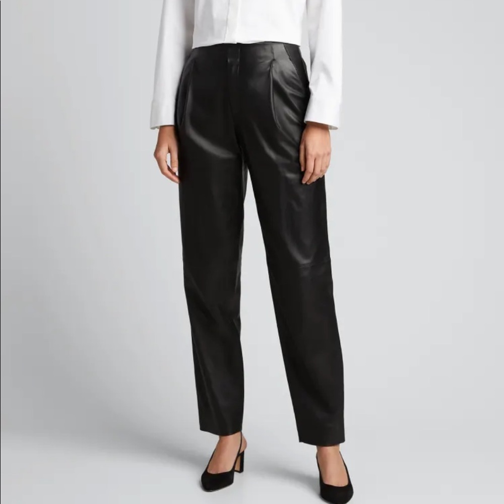 Vince. Black 100% Lamb Leather Tapered Straight Leg Pants Size 8 NWT - Picture 2 of 16